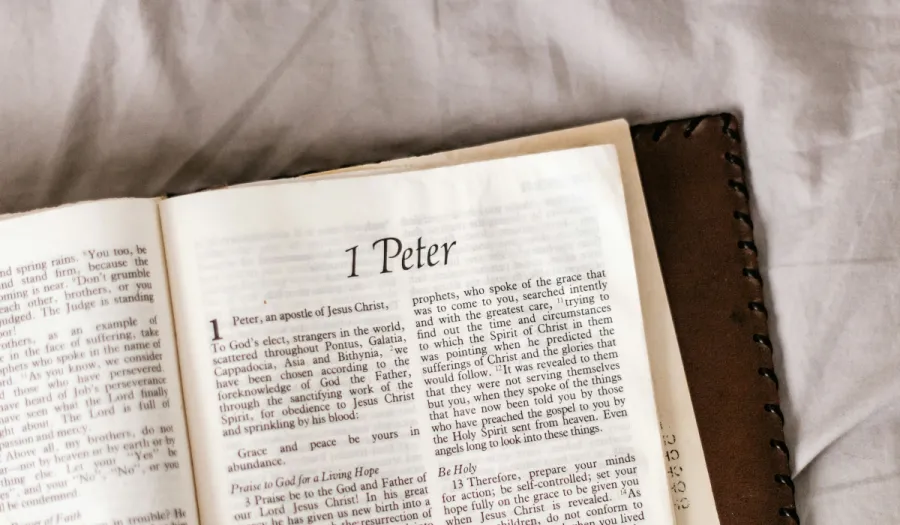 Photo of a Bible open to 1 Peter