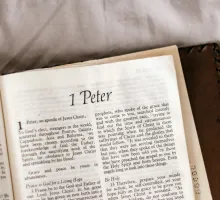Photo of a Bible open to 1 Peter